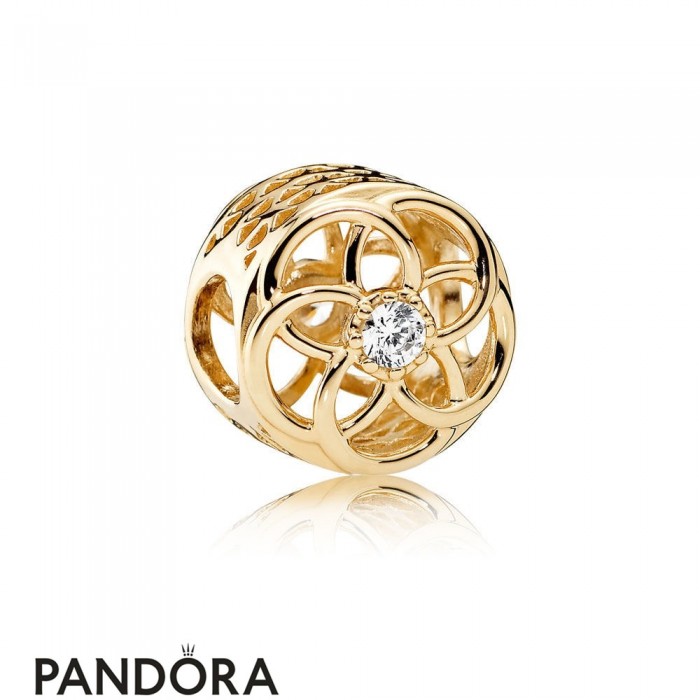 Pandora Contemporary Charms Loving Bloom Charm 14K Gold Clear Cz Jewelry