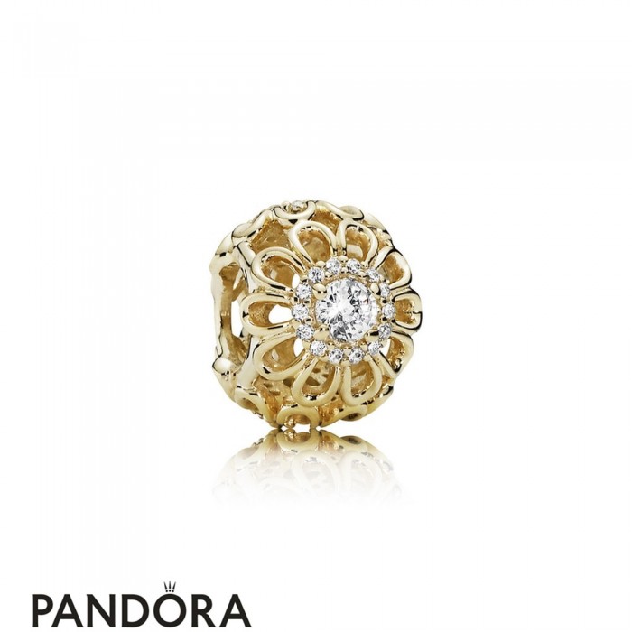Pandora Nature Charms Floral Brilliance Charm Clear Cz 14K Gold Jewelry