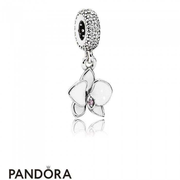 Pandora Nature Charms Orchid Pendant Charm White Enamel Clear Orchid Cz Jewelry
