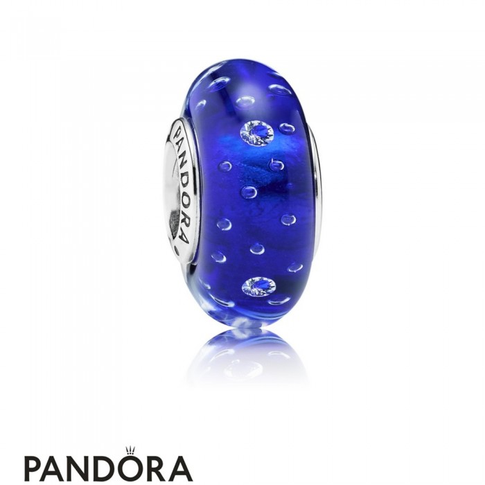 Pandora Touch Of Color Charms Dark Blue Effervescence Charm Murano Glass Clear Cz Jewelry