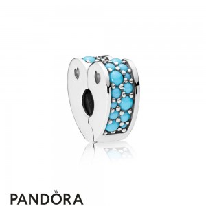 Women's Pandora Arcs Of Love Clip Cyan Blue Crystal Jewelry