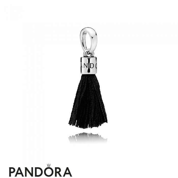 Women's Pandora Black Fabric Tassel Dangle Charm Jewelry