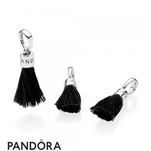 Women's Pandora Black Fabric Tassel Dangle Charm Jewelry