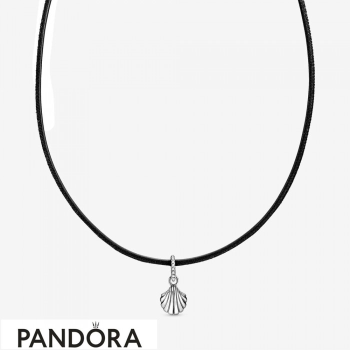 Women's Pandora Black Leather Seashell Choker Necklace Jewelry