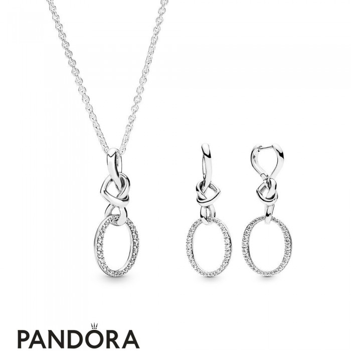 Women's Pandora Knotted Hearts Necklace And Earring Gift Set Jewelry
