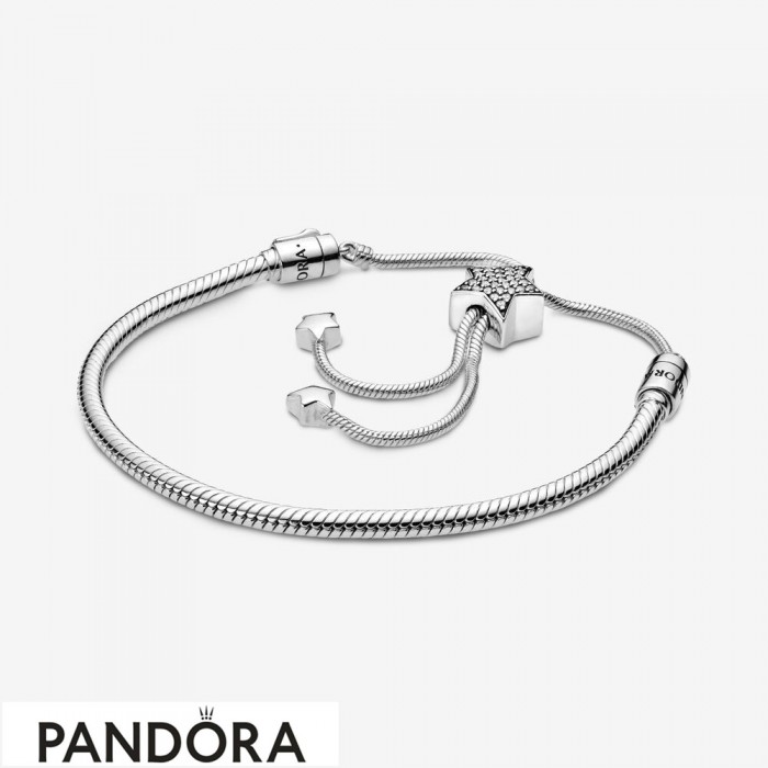 Pandora Moments Pave Star And Snake Chain Sliding Bracelet Jewelry