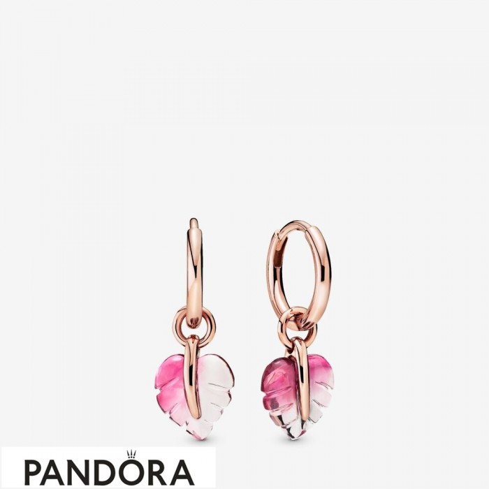 Women's Pandora Pink Murano Glass Leaf Hoop Earrings Jewelry
