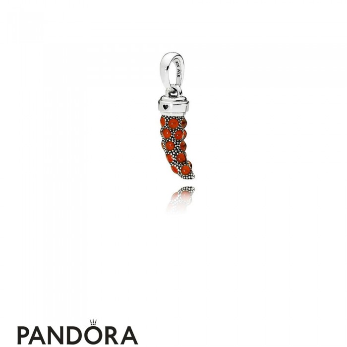 Women's Pandora Red Italian Horn Necklace Pendant Red Enamel Jewelry