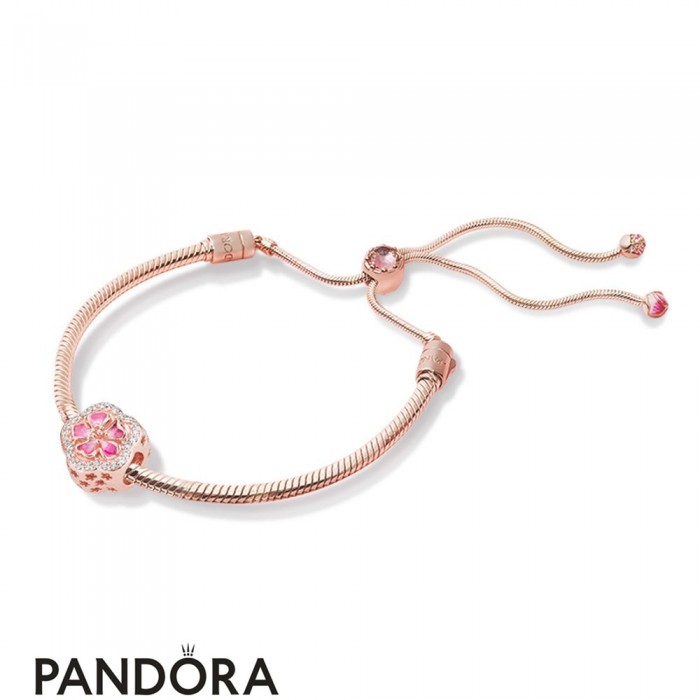 Pandora Rose Enamel Brown Pink Red White No Stone Lower Cluster Bracelet Jewelry