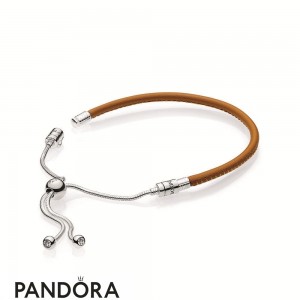 Women's Pandora Sliding Golden Tan Leather Bracelet Jewelry