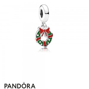 Pandora Winter Collection Holiday Wreath Pendant Charm Berry Red Green Enamel Jewelry