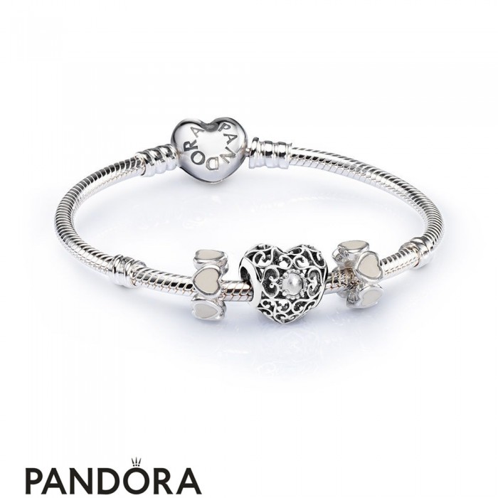 Women's Pandora April Signature Heart Birthstone Charm Bracelet Set Jewelry