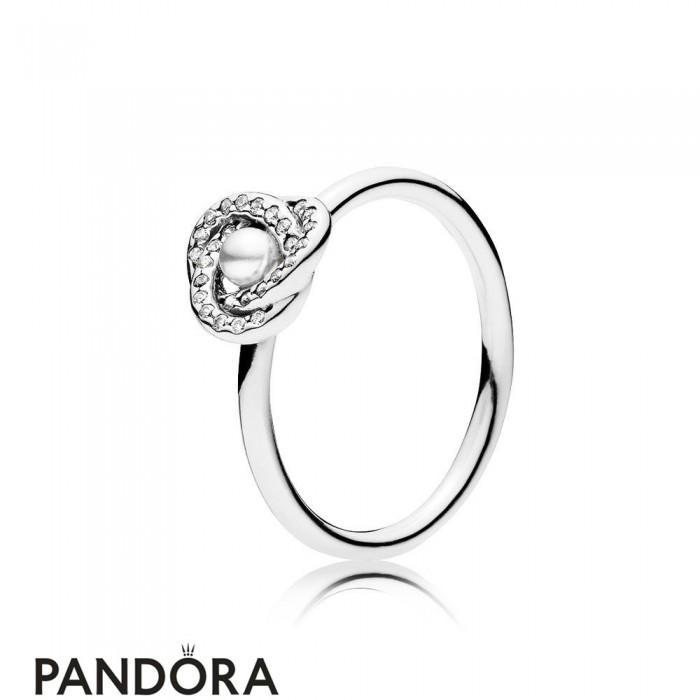 Pandora Rings Luminous Love Knot Ring White Crystal Pearl Jewelry